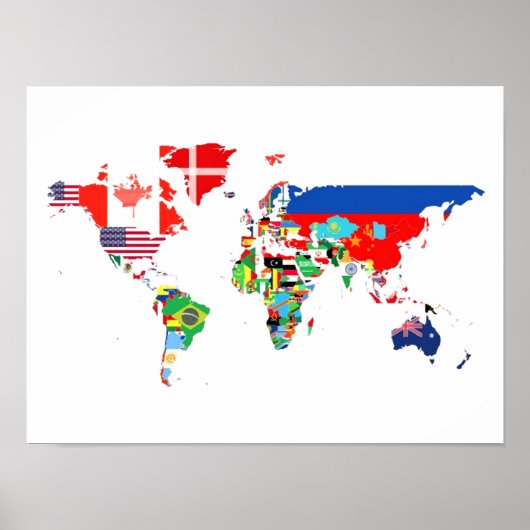 Carte du monde remplie par les drapeaux Poster (Devant)