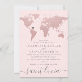 Carte du monde rose doré pour mariage thème voyage (Devant)