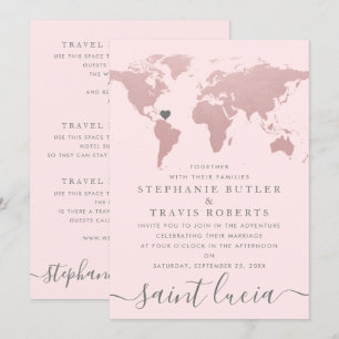 Carte du monde rose doré pour thème de mariage voy