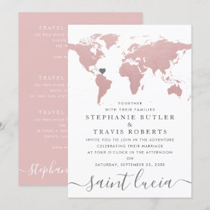 Carte du monde rose fuchsia thème voyage mariage