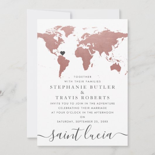 Carte du monde rose gold thème voyage mariage (Devant)