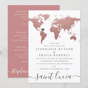 Carte du monde rose gold thème voyage mariage