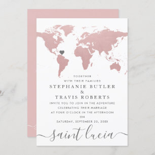 Carte du monde rose pâle Mariage à thème Voyage