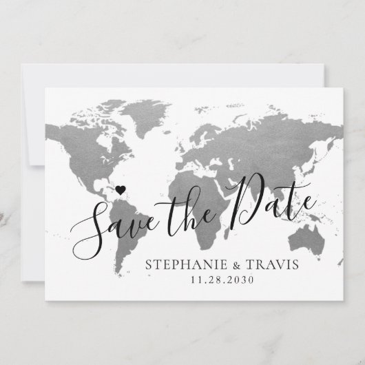 Carte du monde Silver Grey Destination Mariage pho (Devant)