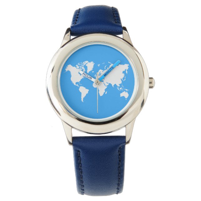 Carte du monde sur une montre-bracelet (devant)