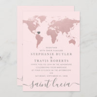 Carte du monde thème voyage mariage rose doré blus