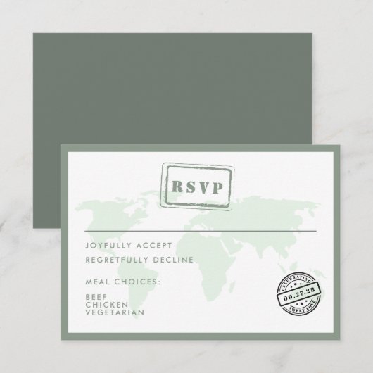 Carte du monde vert Date de mariage Timbre (Devant / Derrière)