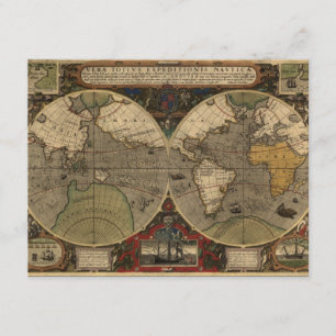 Carte du monde Vintage 1595 par Jodocus Hondius