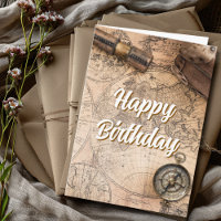 Carte du monde vintage anniversaire Boussole