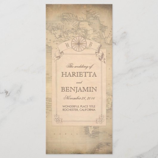 Carte du monde vintage Vieux programmes de mariage (Devant)