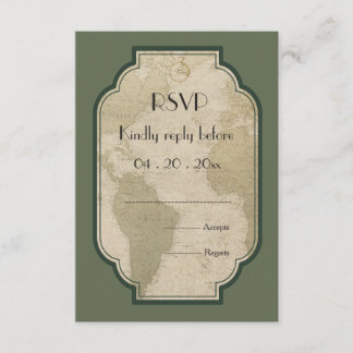 Carte du monde vintage voyage thème mariage RSVP