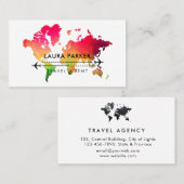  Carte du monde Voyage Agent Vacances Rose Rouge  (Devant / Derrière)