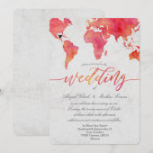 Carte du monde Watercolor Destination Wedding Invi (Devant / Derrière)