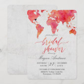 Carte du monde Watercolor Invitation de douche nup (Devant / Derrière)