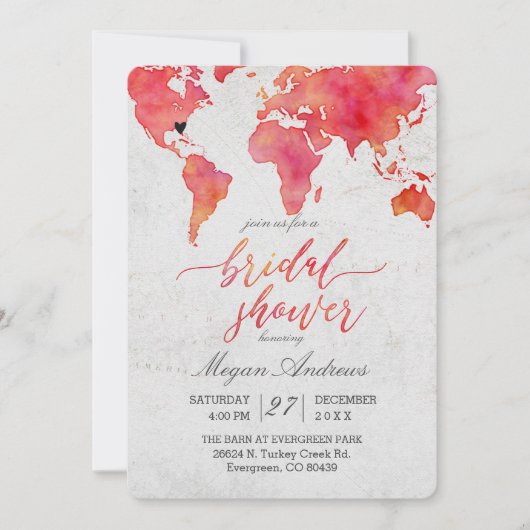 Carte du monde Watercolor Invitation de douche nup (Devant)