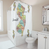 Carte du New Jersey comtés rideau de douche blanc (En situation)