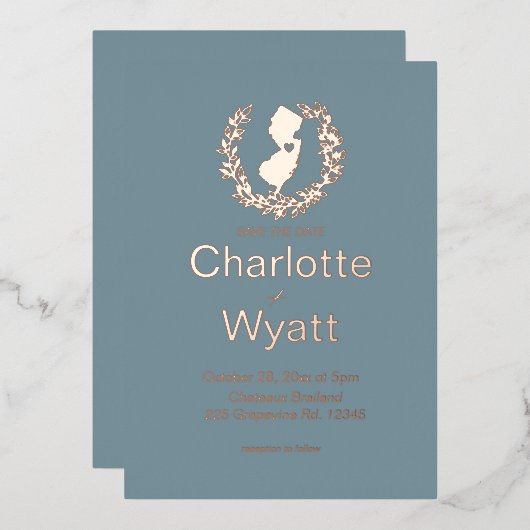 Carte du New Jersey pour mariage de destination   (Recto/Verso)