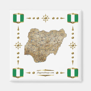 Carte du Nigeria + Magnet des drapeaux