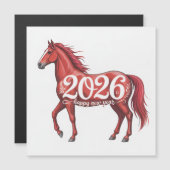 Carte du Nouvel An 2026 Cheval Rouge Illustration (Devant / Derrière)