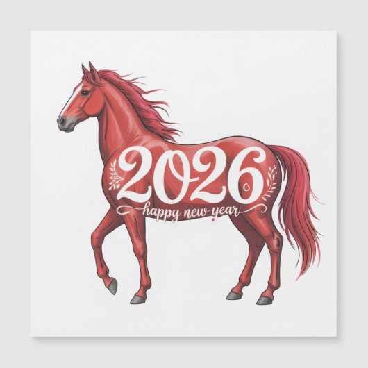 Carte du Nouvel An 2026 Cheval Rouge Illustration (Devant)