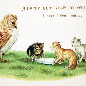 Carte du Nouvel An Grenouilles Vintage