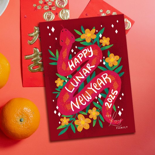 Carte du Nouvel An Lunaire de l'année rouge du ser