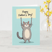 Carte du père chat gris charmant (Fleur jaune)