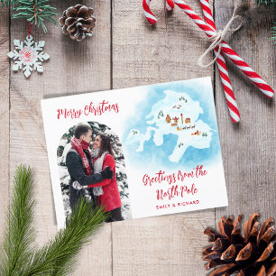 Carte du pôle Nord unique illustrée Noël
