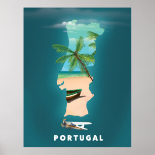 Carte du Portugal imprimé affiche de voyage.