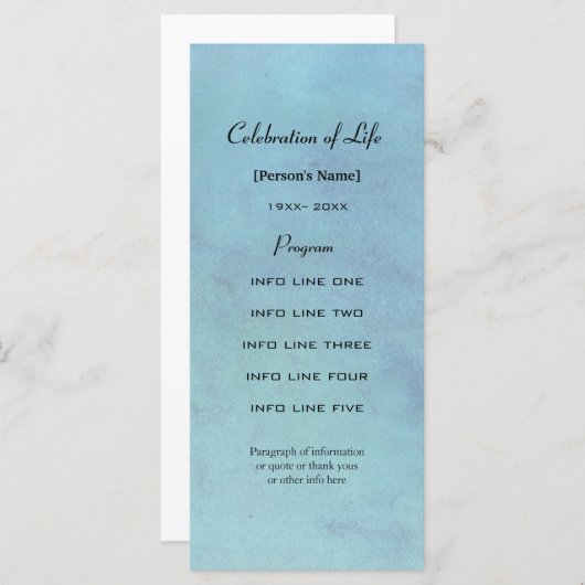 Carte du programme d'aquarelle bleue du service co (Devant / Derrière)