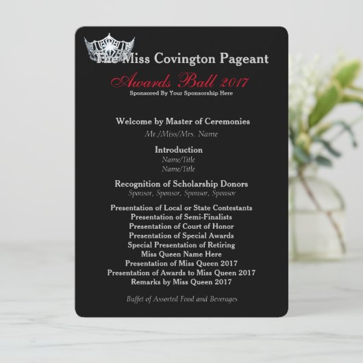 Carte du programme de bal Miss America Silver Crow (Debout devant)