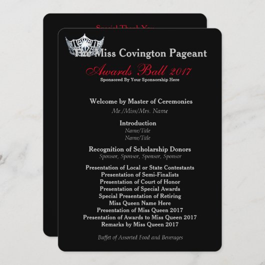 Carte du programme de bal Miss America Silver Crow (Devant / Derrière)