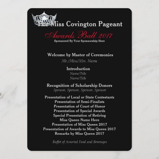 Carte du programme de bal Miss America Silver Crow (Devant)