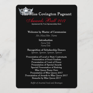 Carte du programme de bal Miss America Silver Crow