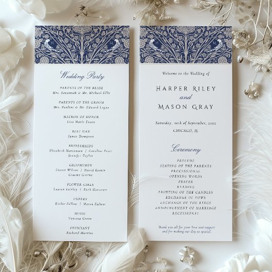 Carte du programme de cérémonie des Mariages à thè