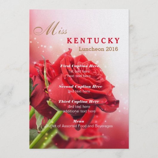 Carte du programme de déjeuner Miss America Red Ro (Devant)