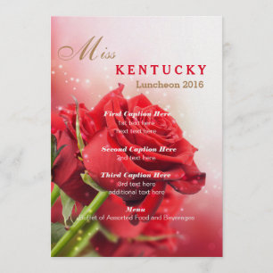 Carte du programme de déjeuner Miss America Red Ro