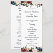 Carte du programme de mariage. (Devant / Derrière)