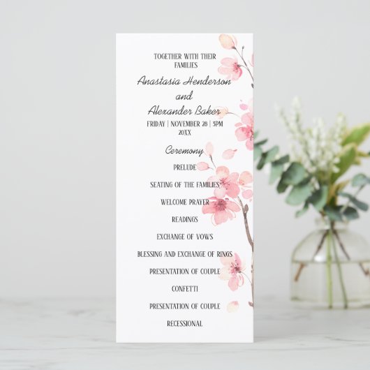Carte du programme de mariage. (Debout devant)