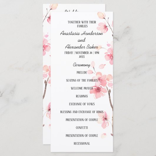 Carte du programme de mariage. (Devant / Derrière)