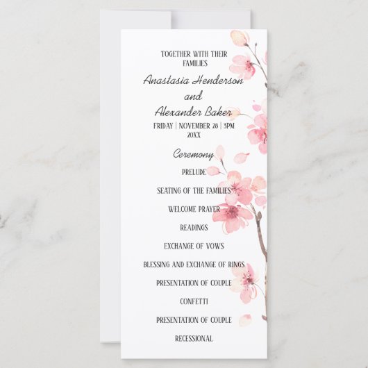 Carte du programme de mariage. (Devant)