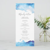 Carte du programme de mariage à l'aquarelle bleue (Debout devant)