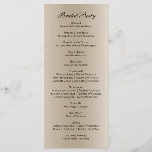 Carte du programme de mariage à script noir Champa (Dos)