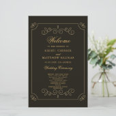 Carte du programme de mariage Black Gold Frame Bor (Debout devant)