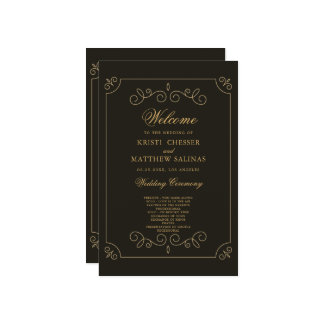 Carte du programme de mariage Black Gold Frame Bor