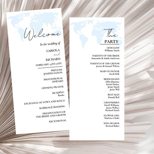 Carte du programme de mariage bleu Dusty