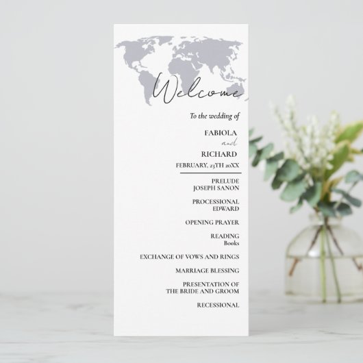 Carte du programme de mariage bleu marine (Debout devant)