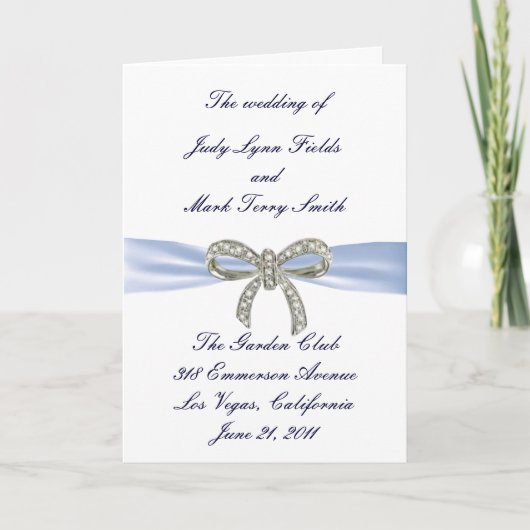 Carte du programme de mariage Blue Diamond Bow (Devant)