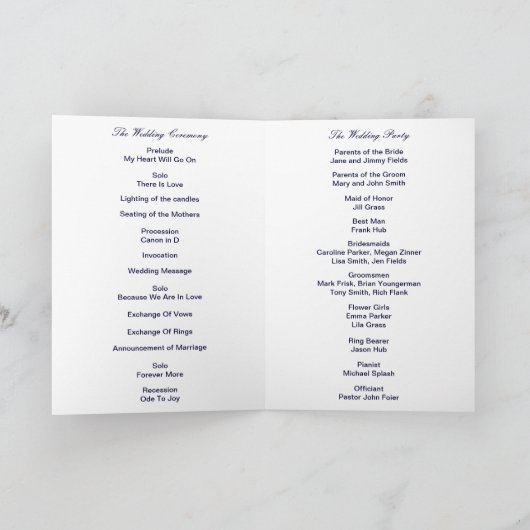 Carte du programme de mariage Blue Infinity (Intérieur)