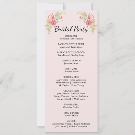 Carte du programme de mariage Boho blanc (Dos)